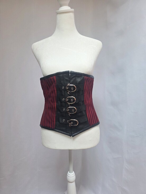 Source Unknown Other - Steel Boned Underbust Corset Red Black Striped Gothic Victorian Size 28